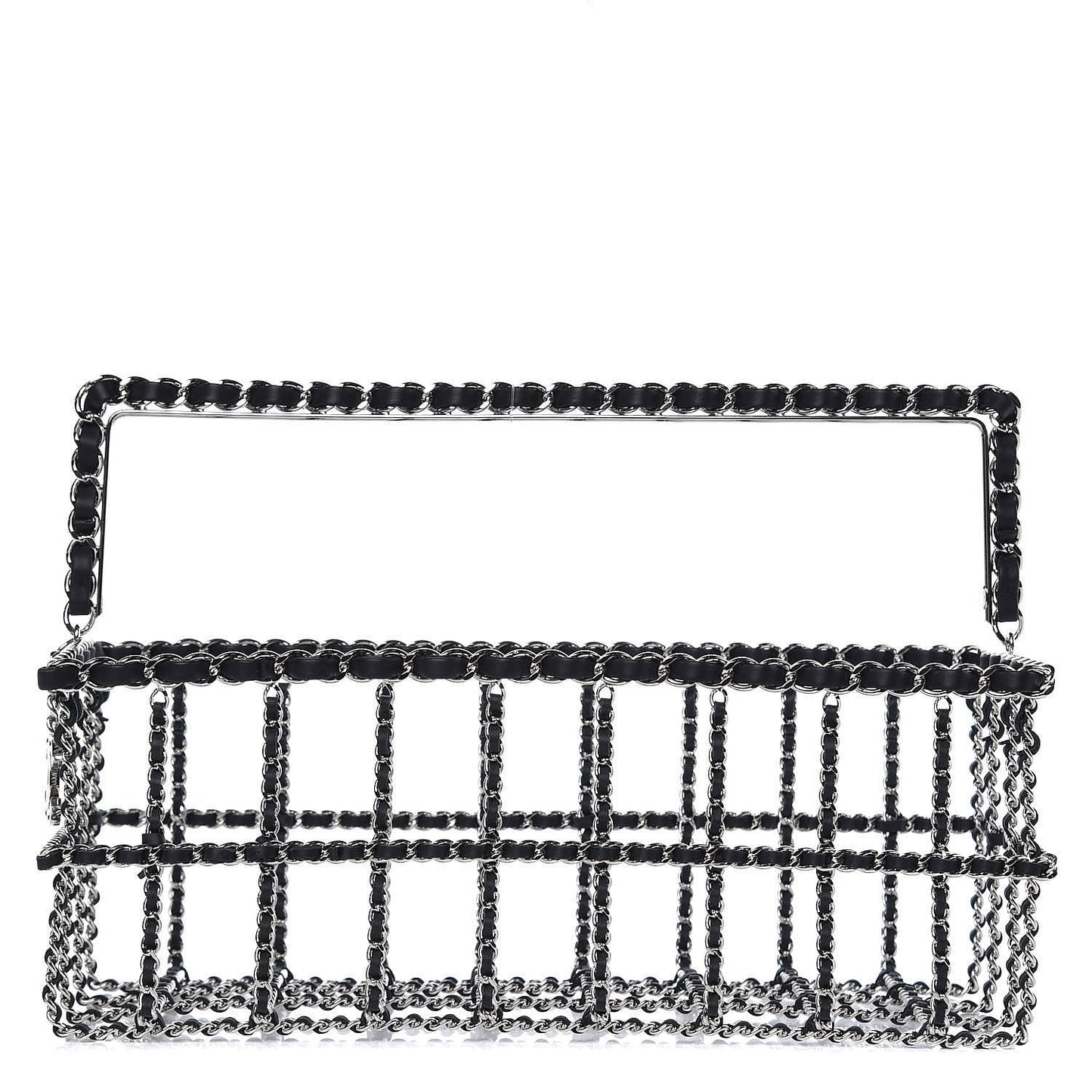 Brass Calfskin Grocery By Minaudiere Shopping Basket Silver