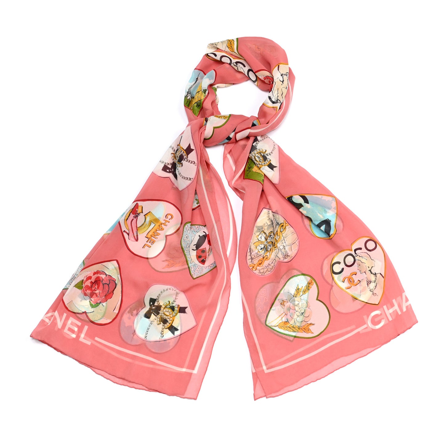 Silk Hearts Scarf Pink