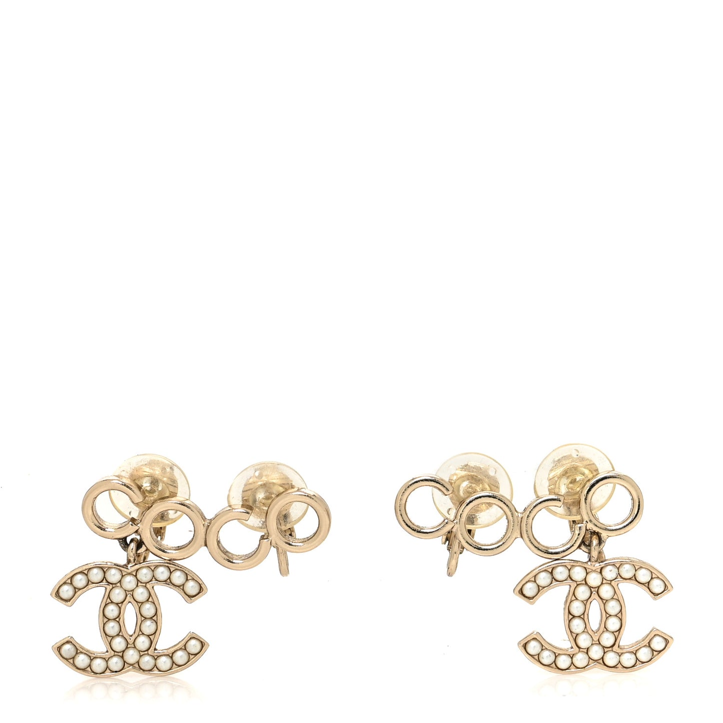 Metal Pearl CC Coco Climber Clip On Earrings Gold