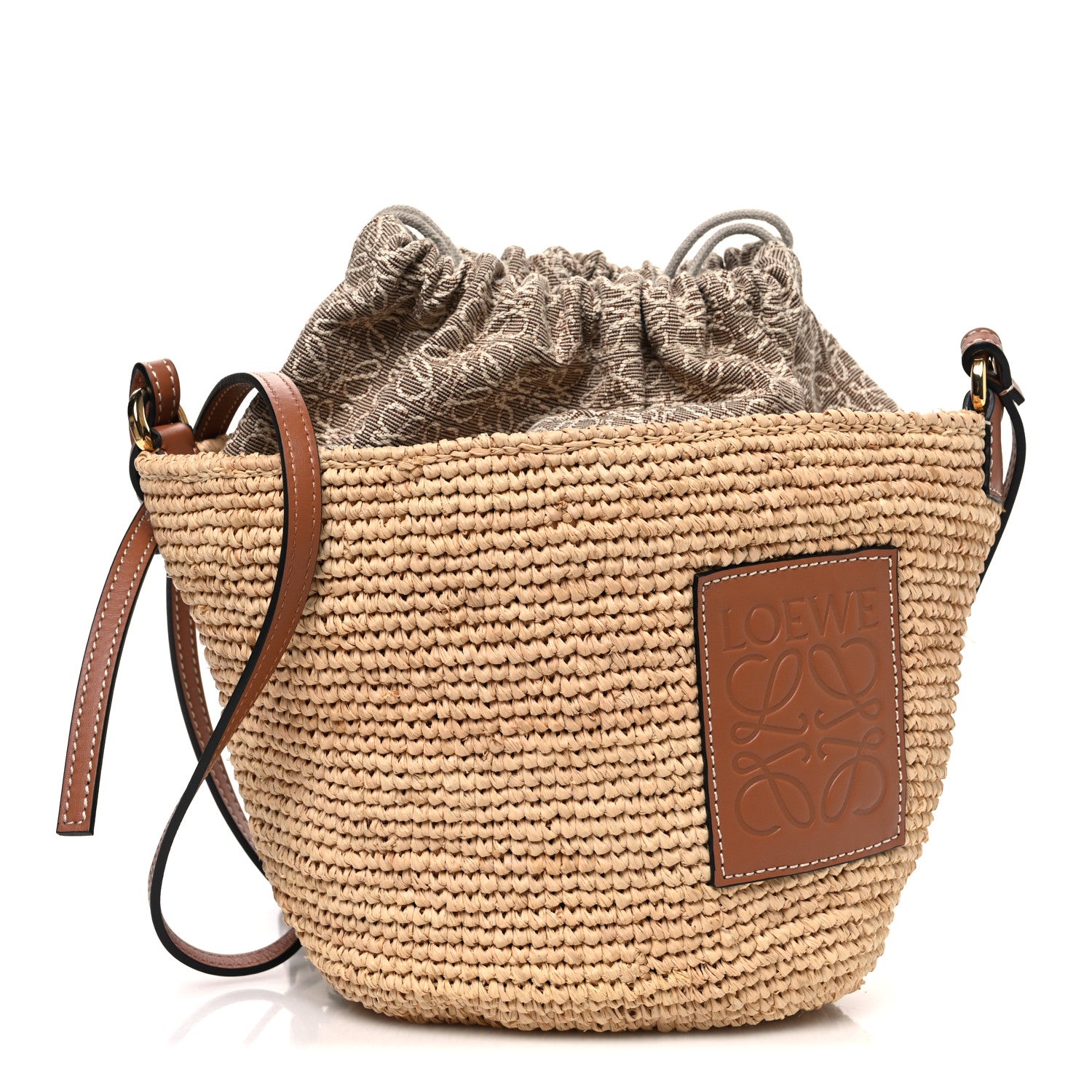 Loewe Calfskin Raffia Anagram Paulas Ibiza Pochette Bag Natural Tan 1 of 10
