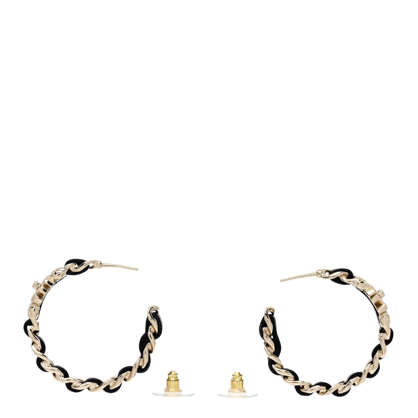 Metal Lambskin Quilted CC Turnlock Chain Hoop Earrings Gold Black