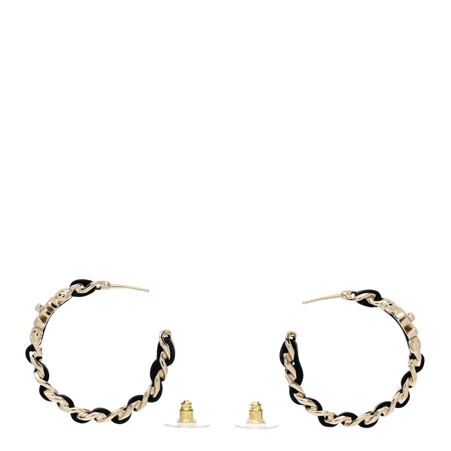 Chanel Metal Lambskin Quilted CC Turnlock Chain Hoop Earrings Gold Black 3 of 5