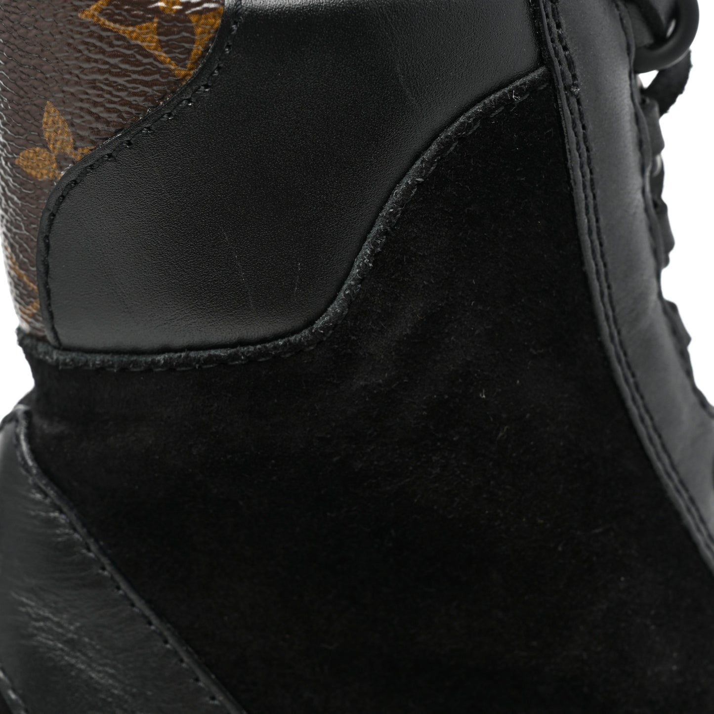 Suede Calfskin Monogram Laureate Platform Desert Boots 38.5 Black