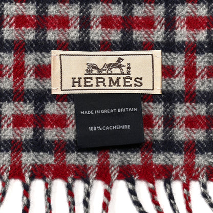 Hermes Cashmere H Ecossais Muffler Marine Bordeaux Gris Clair 3 of 3