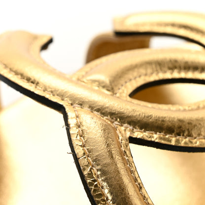 Chanel Crackled Laminated Calfskin CC Cut Out Mules Sandals 40 Gold 10 of 10
