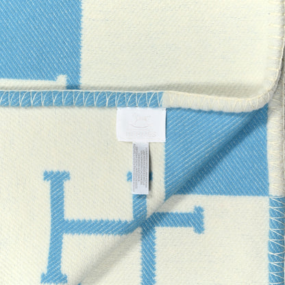 Hermes Wool Cashmere Avalon Baby Blanket Bleu Genievre White 3 of 3