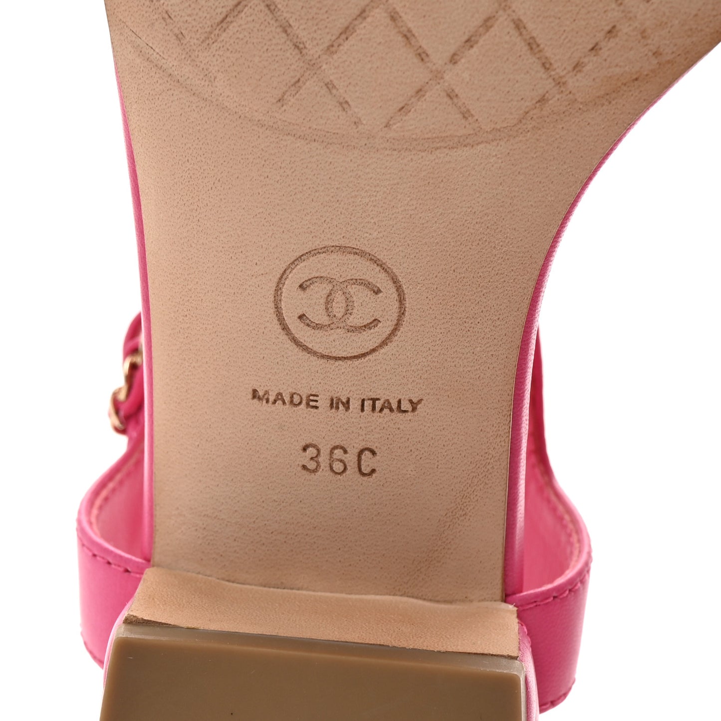 Lambskin Chain CC Logo Thong Sandals 36 Fuchsia
