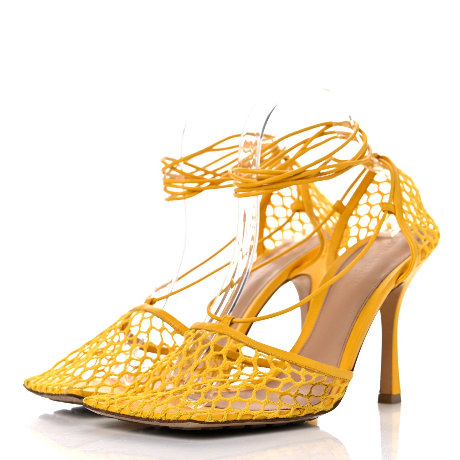 Bottega Veneta Mesh Nappa Stretch Ankle Tie Sandals 41 Egg Yolk 3 of 14