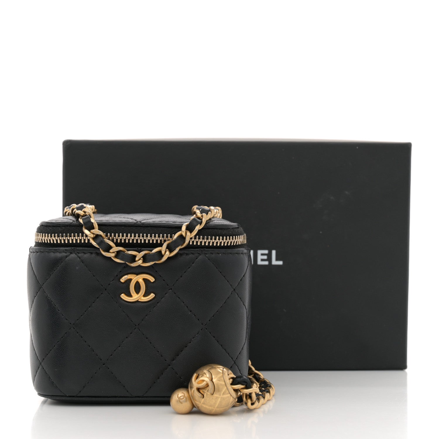 Chanel Lambskin Quilted Mini Pearl Crush Vanity Case With Chain Black 11 of 11