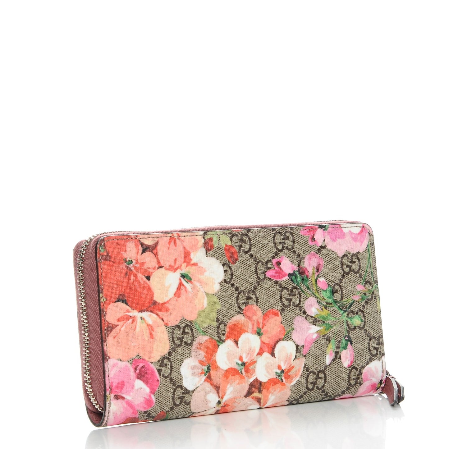 GG Supreme Monogram Blooms Zip Around Wallet Beige Multicolor Dry Rose