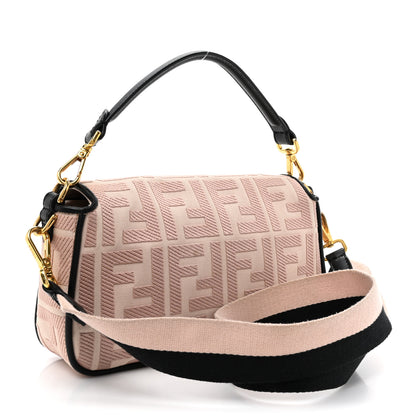 Fendi Canvas Vitello King FF Embroidered Baguette Rosa Quarzo Black 2 of 10