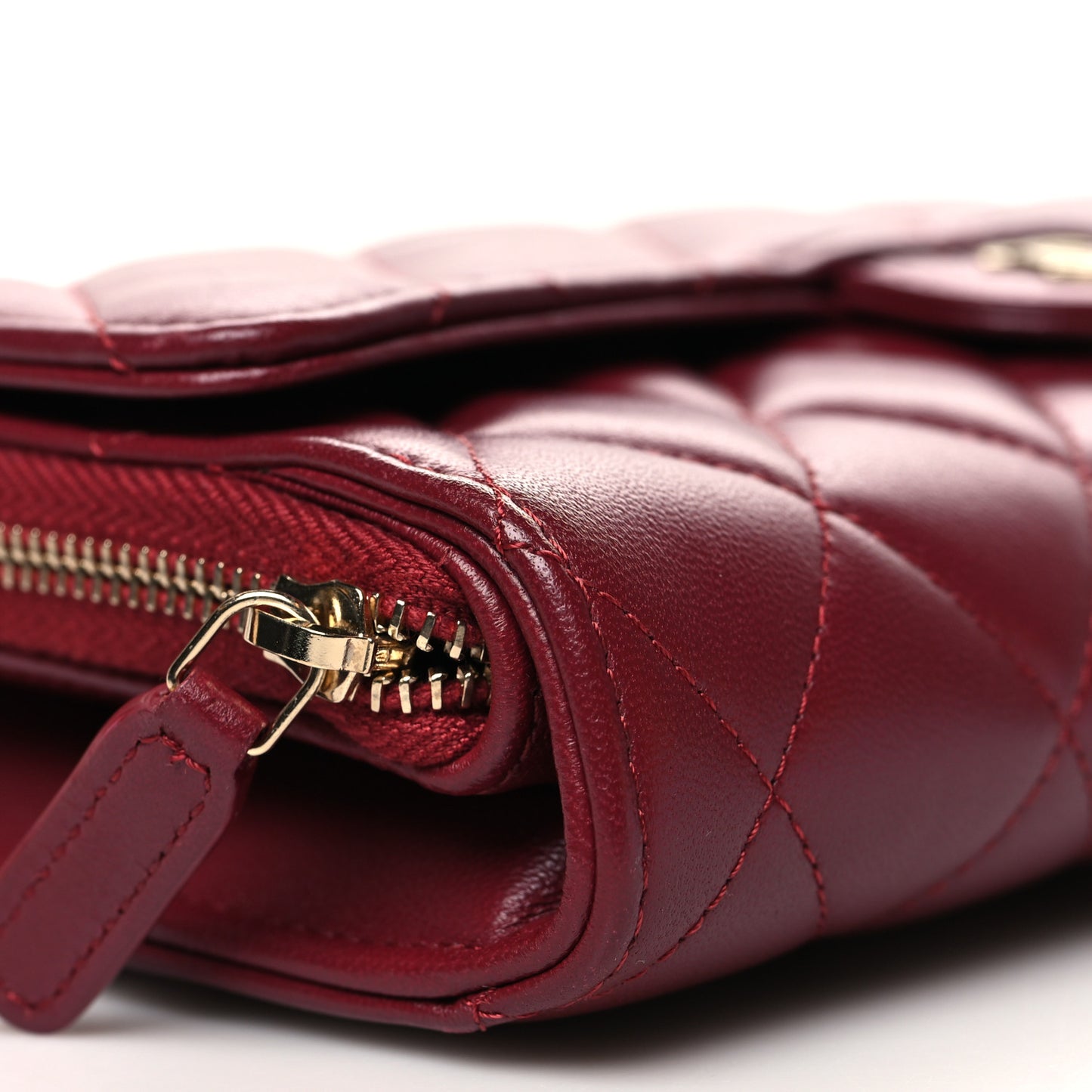 Lambskin Quilted Phone Holder Wallet on Removable Chain Burgundy