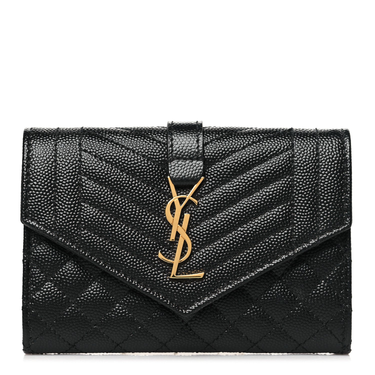 Saint Laurent Grain De Poudre Textured Mixed Matelasse Triquilt Small Monogram Envelope Wallet Black 1 of 9