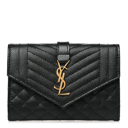 Saint Laurent Grain De Poudre Textured Mixed Matelasse Triquilt Small Monogram Envelope Wallet Black 1 of 9