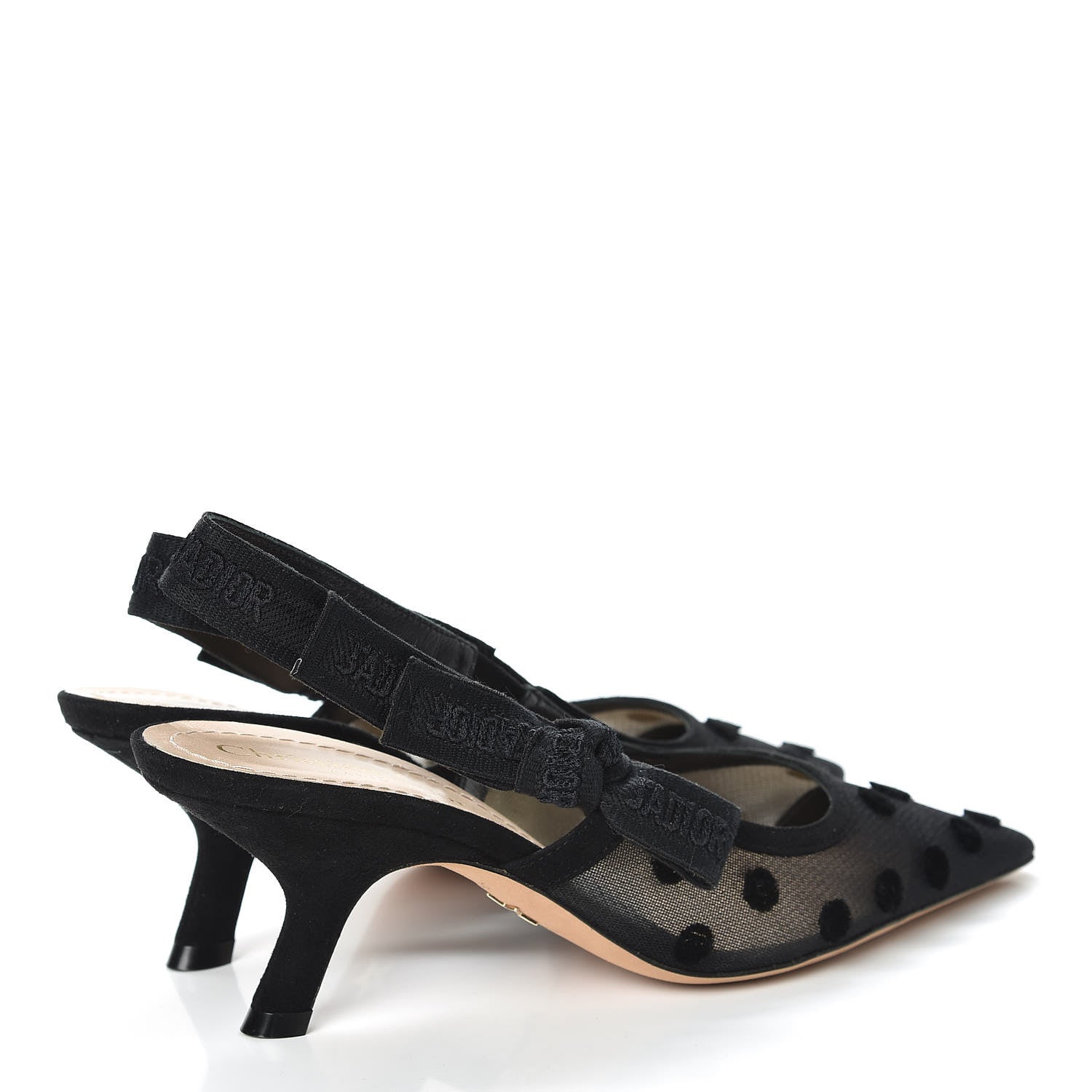 Christian Dior Suede Calfskin Grosgrain Dotted Sling-Back Ballet Pumps 36 Black 4 of 8