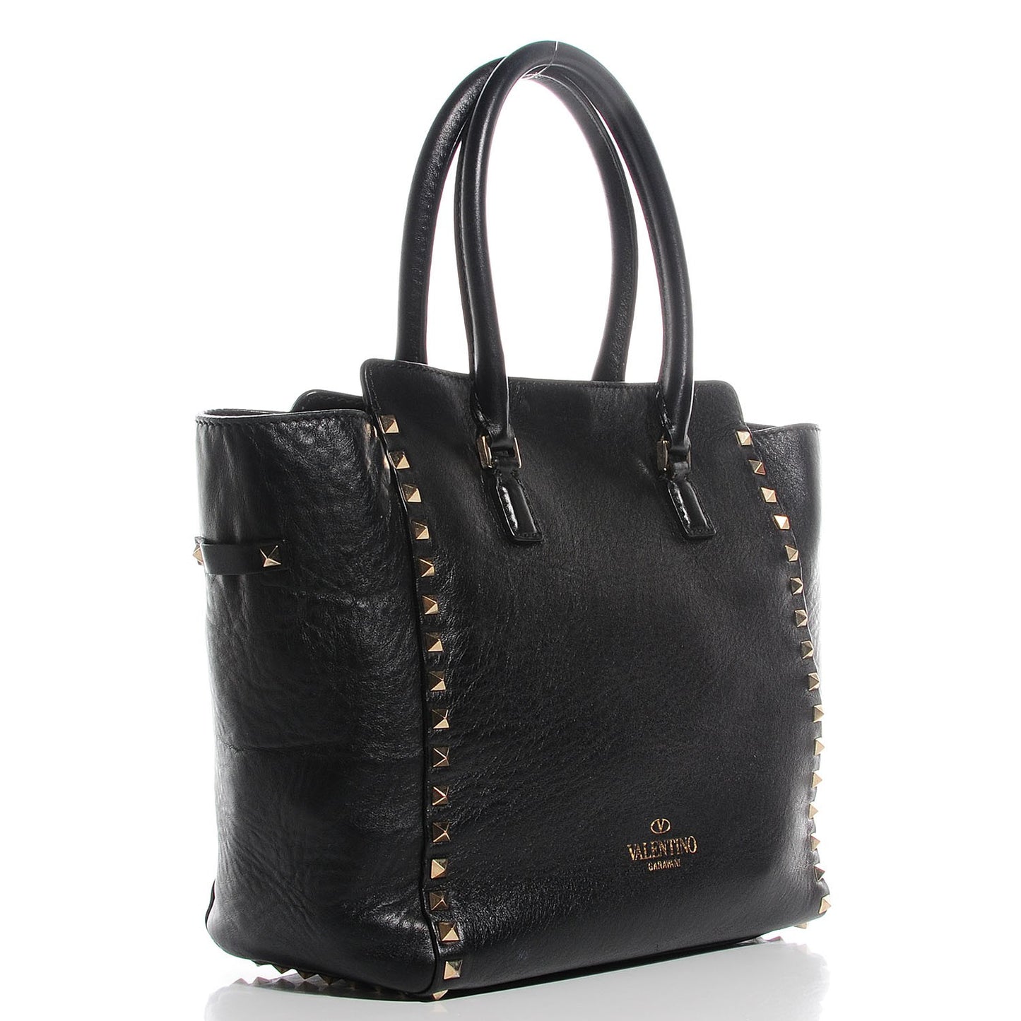 Vitello Rockstud Double Handle Tote Black