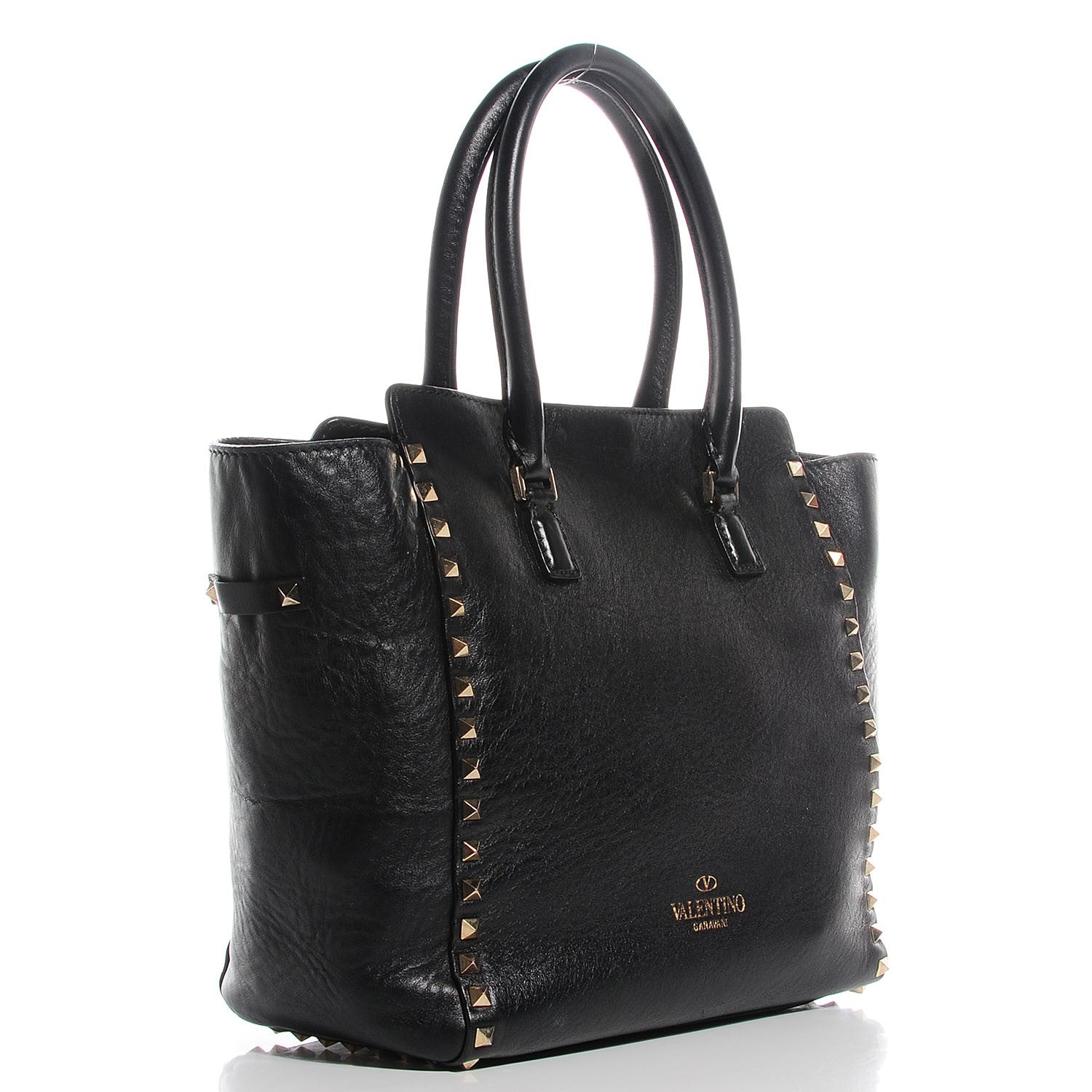 Valentino Garavani Vitello Rockstud Double Handle Tote Black 3 of 10