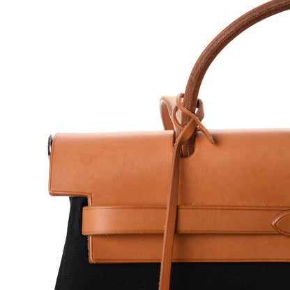 Hermes Toile Vache Calfskin Herbag 30 PM Black Natural 11 of 14
