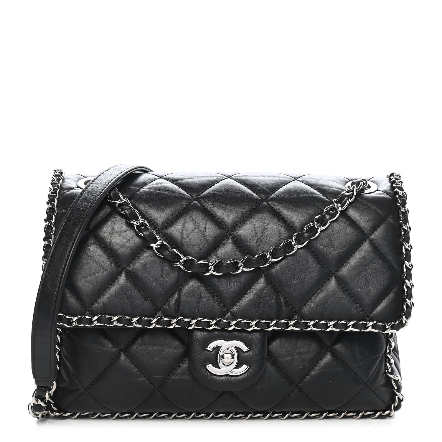Chanel Crumpled Calfskin Medium Chain Flap Black 1 of 9