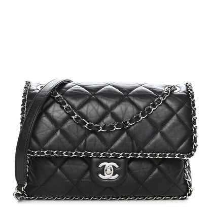Chanel Crumpled Calfskin Medium Chain Flap Black 1 of 9