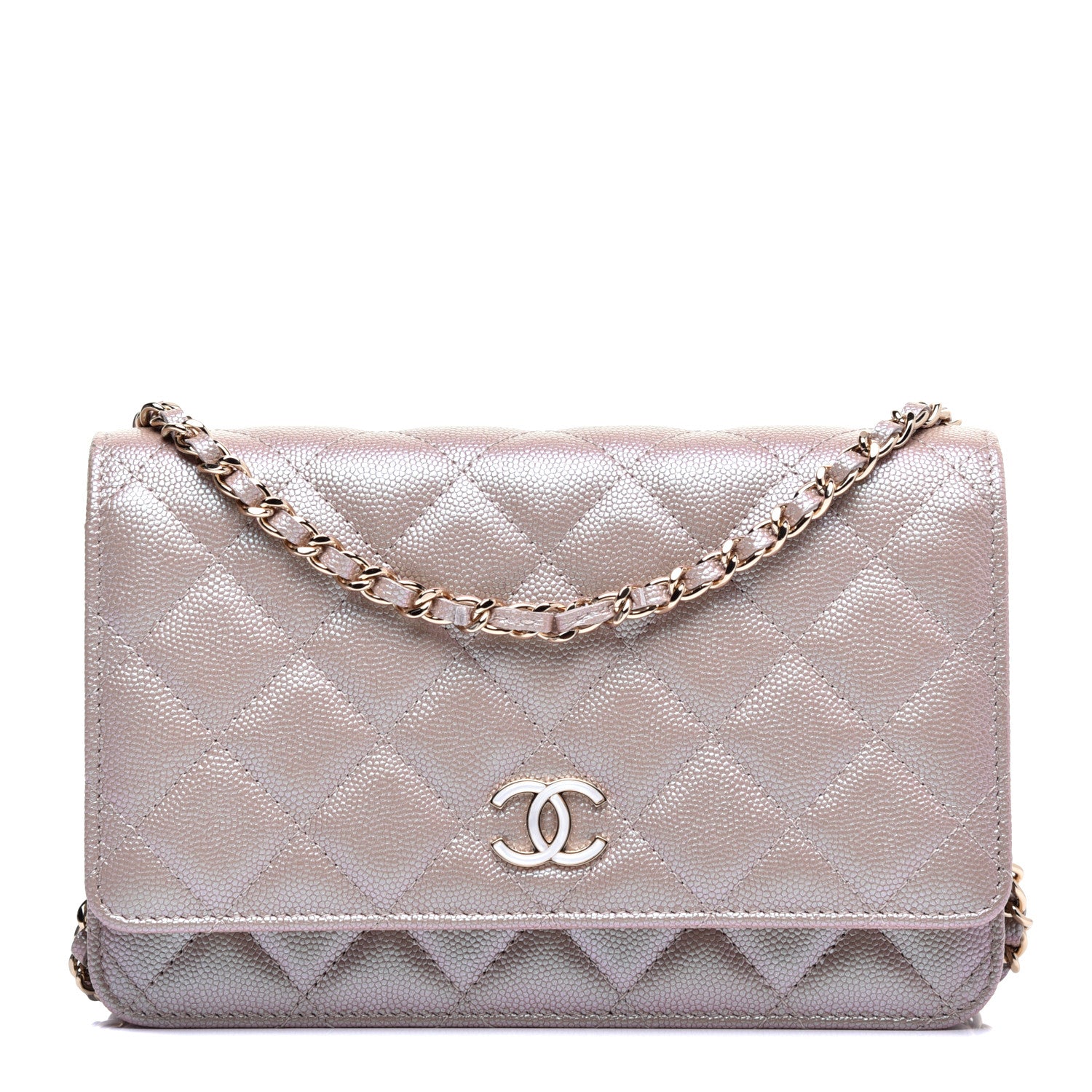 Chanel Iridescent Caviar Quilted Wallet On Chain WOC Beige 1 of 11