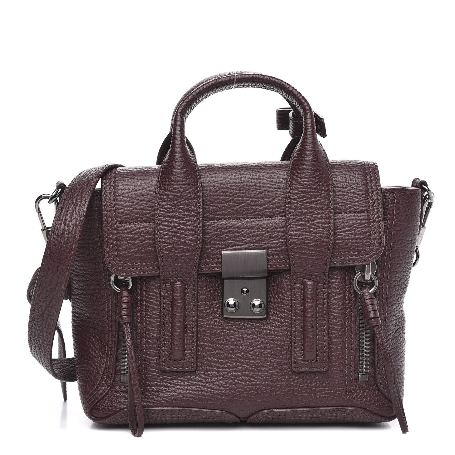3.1 Phillip Lim 3.1 Textured Calfskin Mini Pashli Satchel Burgundy 1 of 10