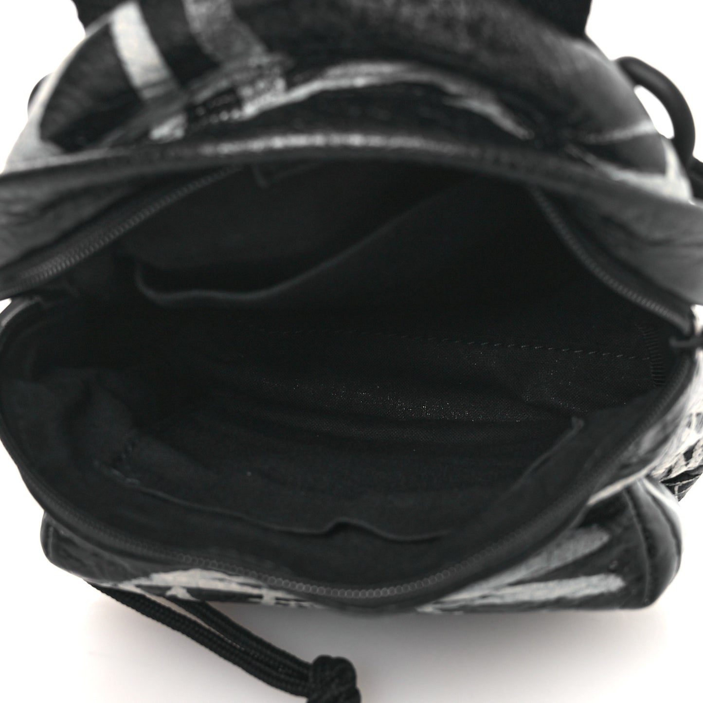Agneau Arena Graffiti All Over Mini Explorer Crossbody Backpack  Black White