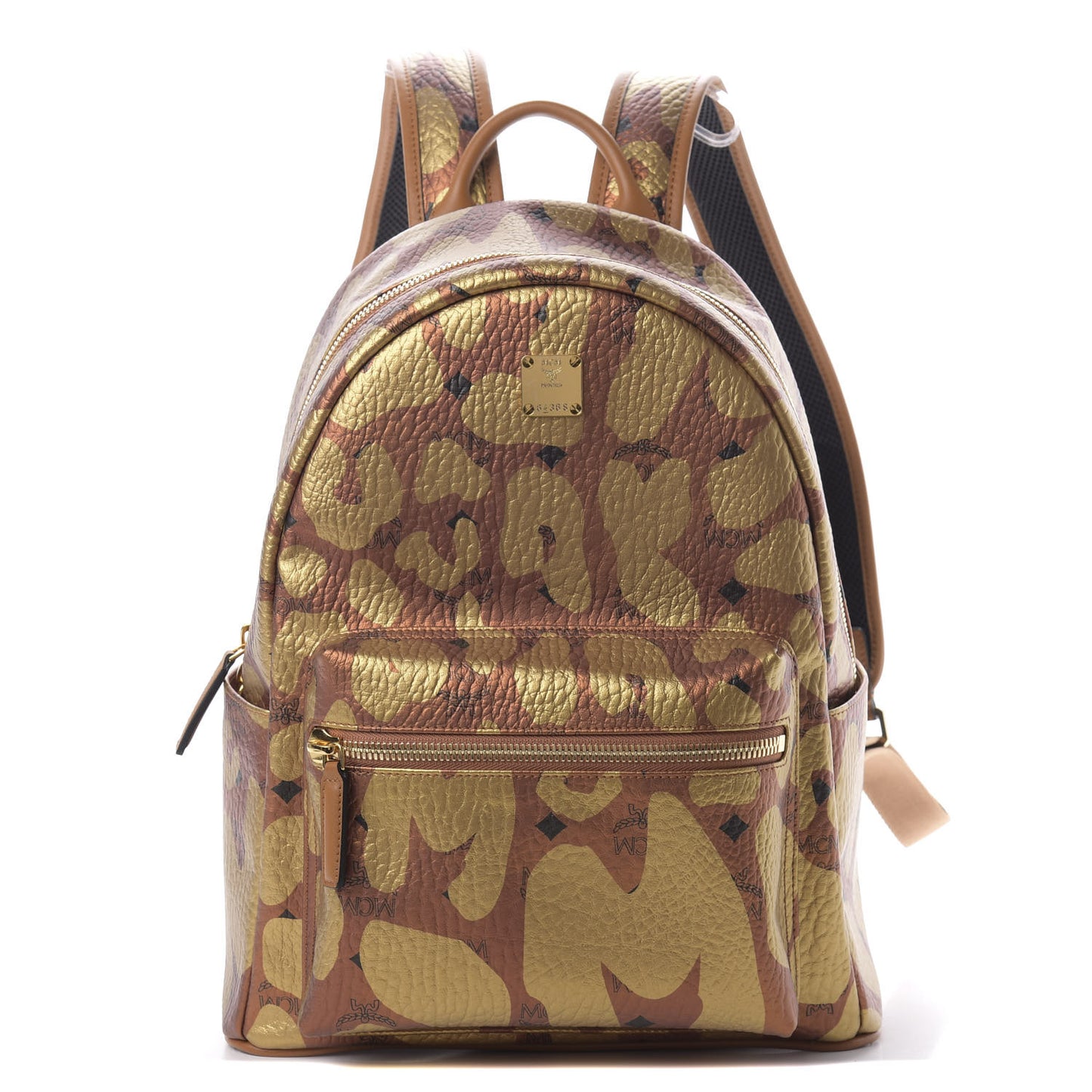Metallic Visetos Leopard Print Small Stark Backpack Cognac
