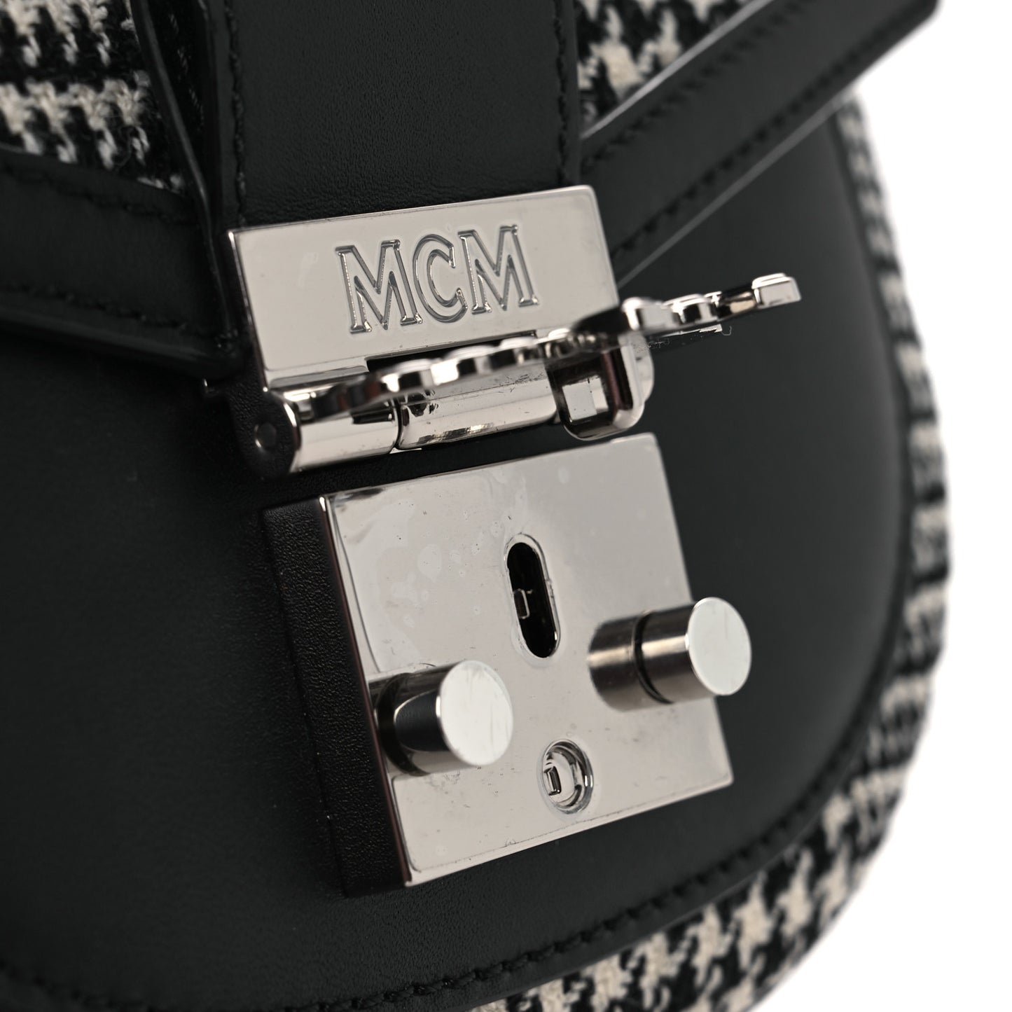 Calfskin Houndstooth Mini Patricia Belt Bag Black White