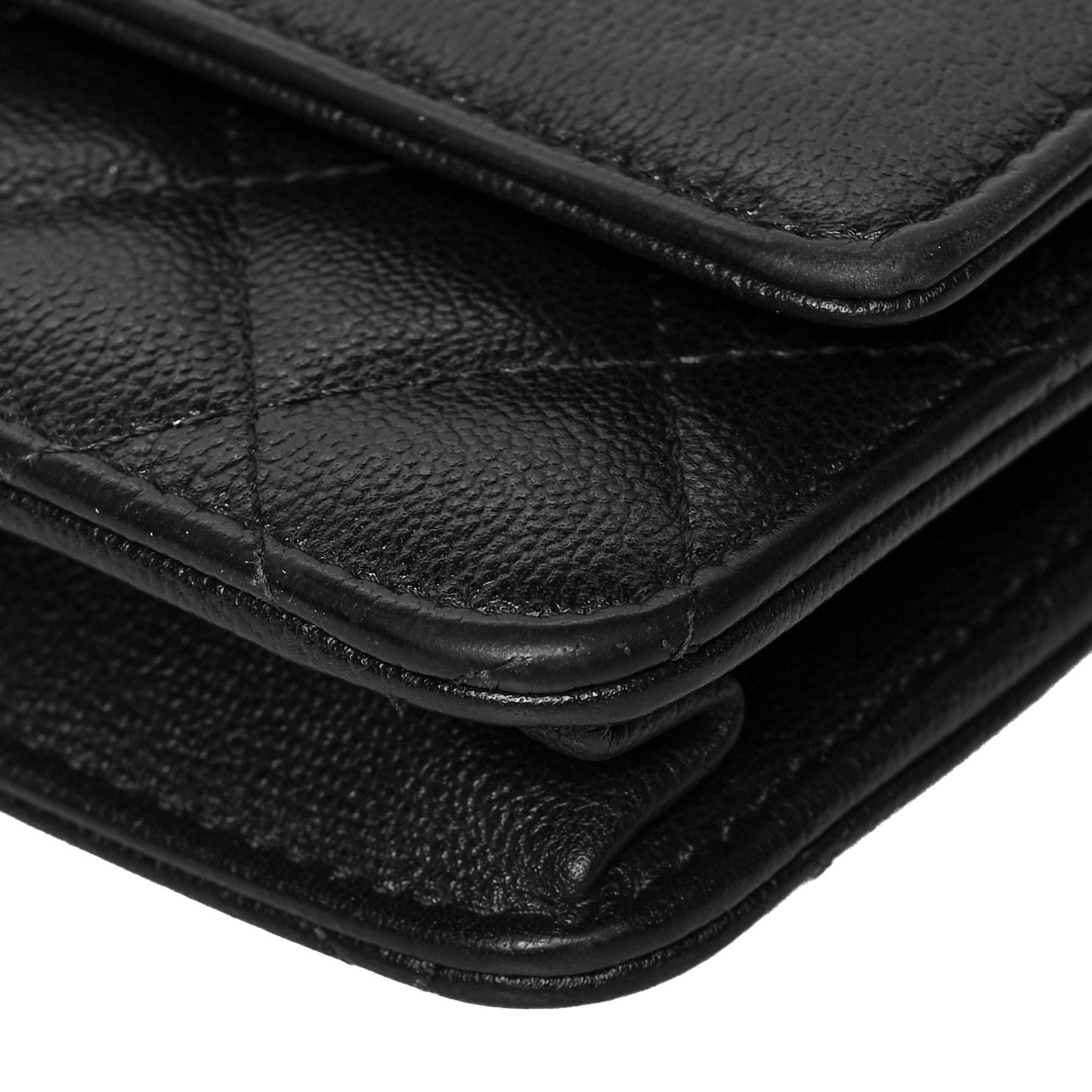 Grained Calfskin Quilted CC Box Wallet On Chain WOC Black