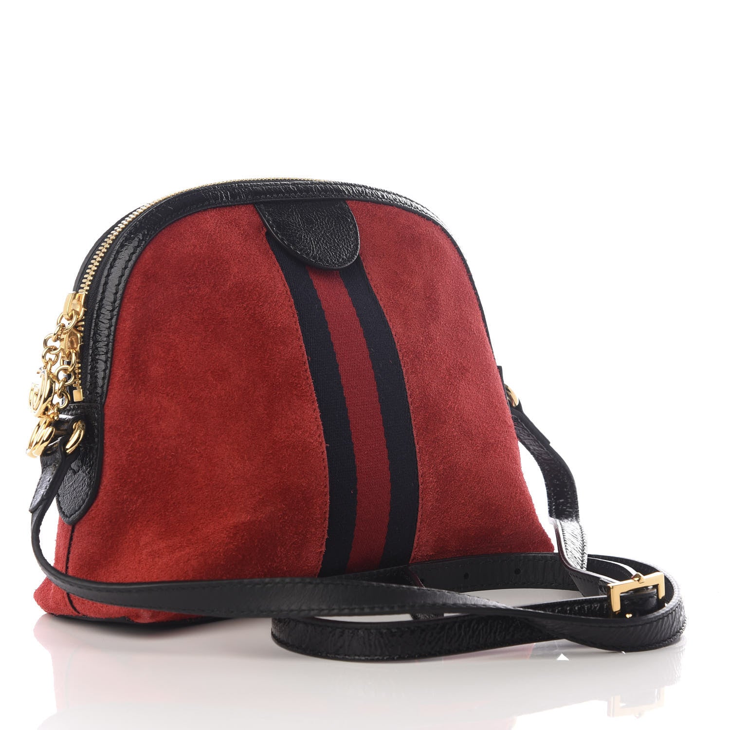 Gucci Suede Patent Web GG Small Ophidia Dome Shoulder Bag Hibiscus Red 2 of 8