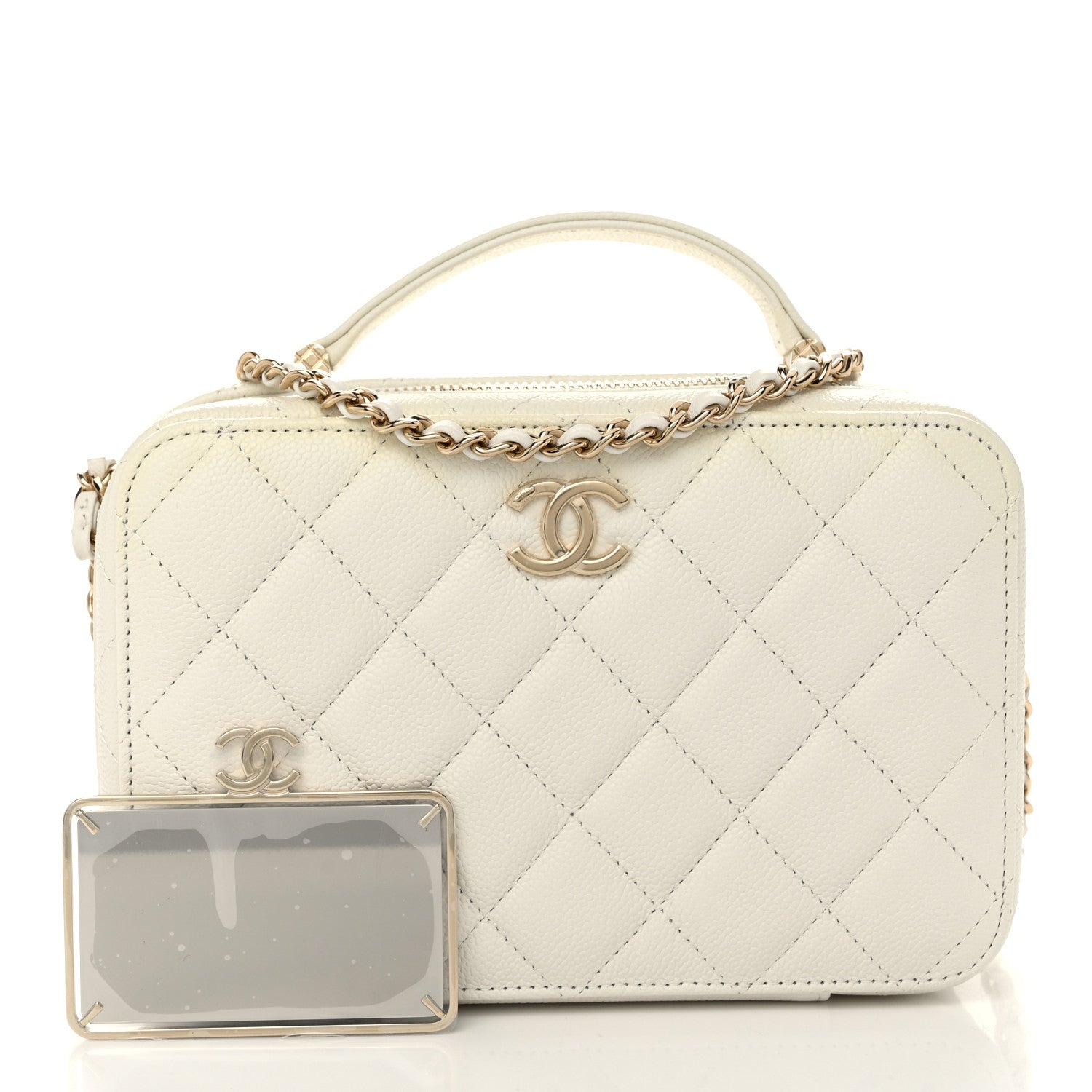 Chanel Caviar Quilted Top Handle Vanity Case White 3 of 12