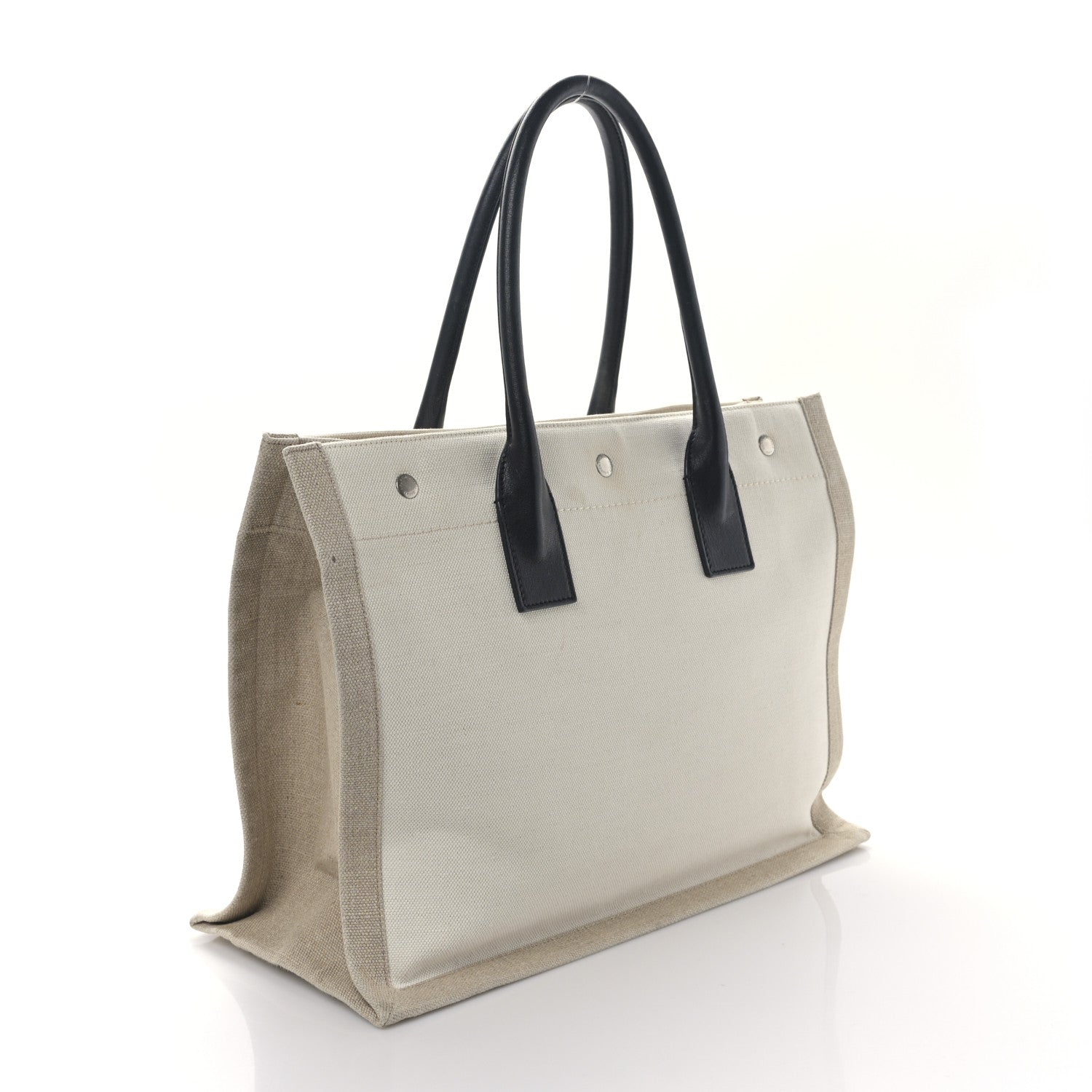 Saint Laurent Linen Calfskin Small Rive Gauche Tote Greggio Natural 3 of 8