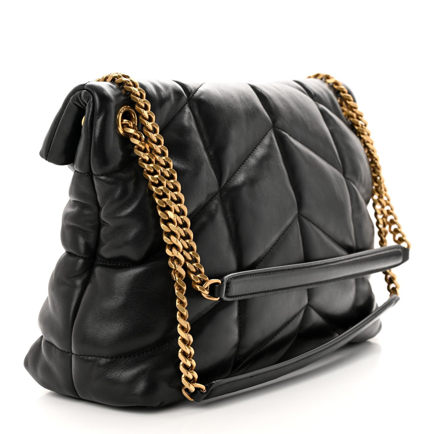 Lambskin Quilted Medium Loulou Puffer Monogram Chain Satchel Black