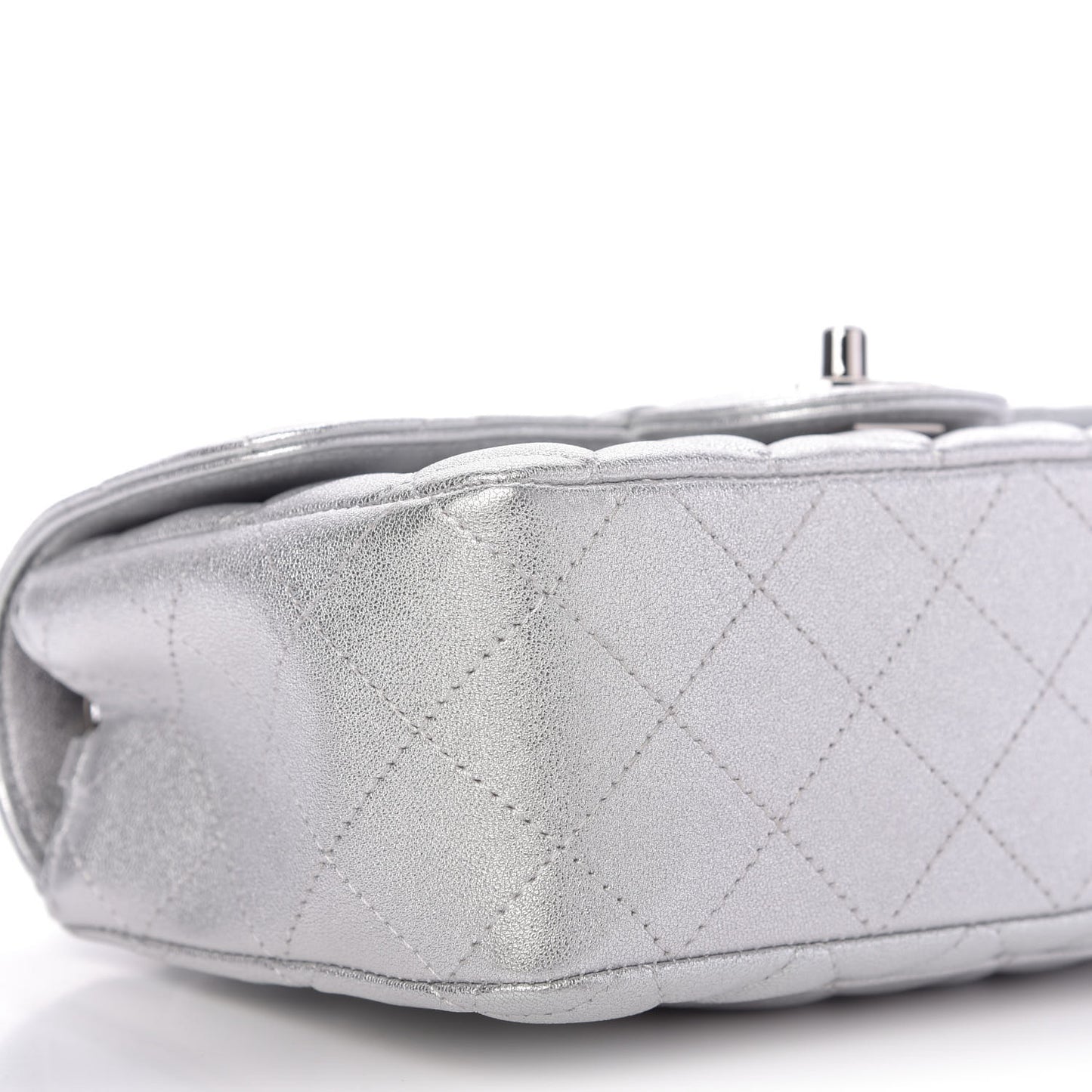Metallic Lambskin Quilted Mini Rectangular Flap Silver