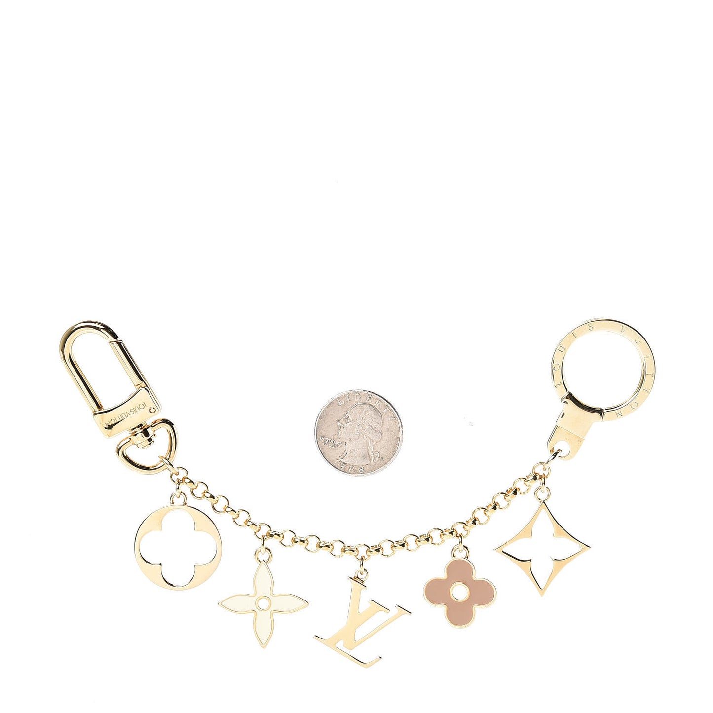 Brass Enamel Fleur De Monogram Bag Charm Chain Gold