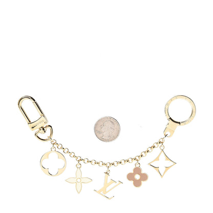Louis Vuitton Brass Enamel Fleur De Monogram Bag Charm Chain Gold 2 of 4