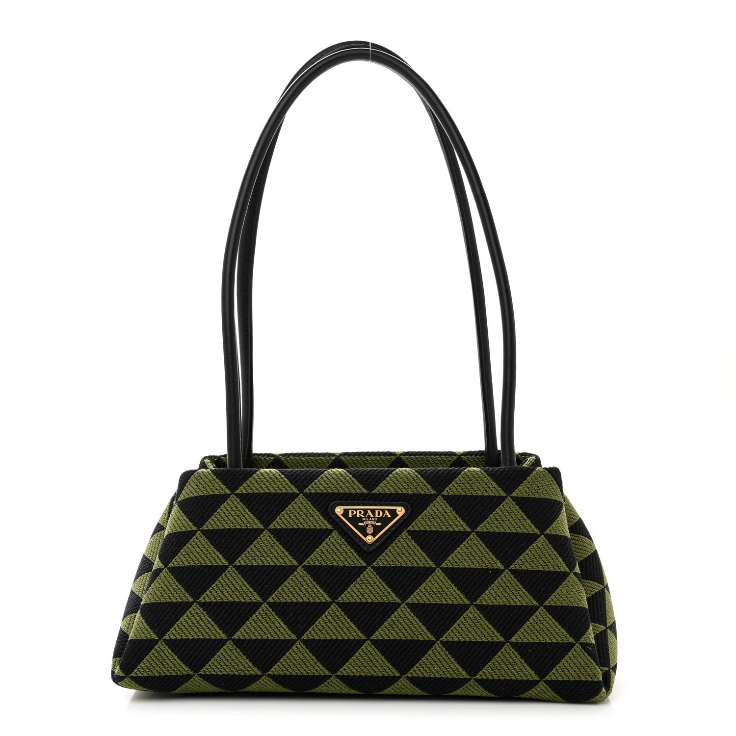 Prada Jacquard Triangolo Symbole Embroidered Small Shoulder Bag Black Edera 1 of 8