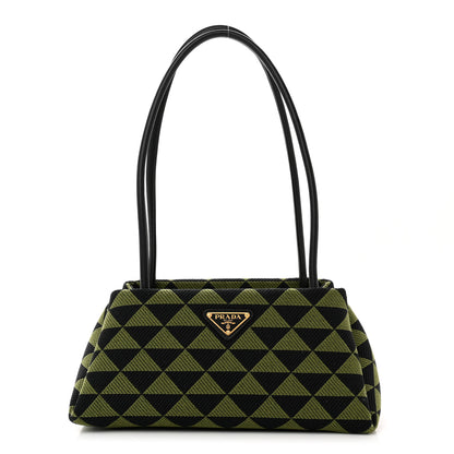 Prada Jacquard Triangolo Symbole Embroidered Small Shoulder Bag Black Edera 1 of 8