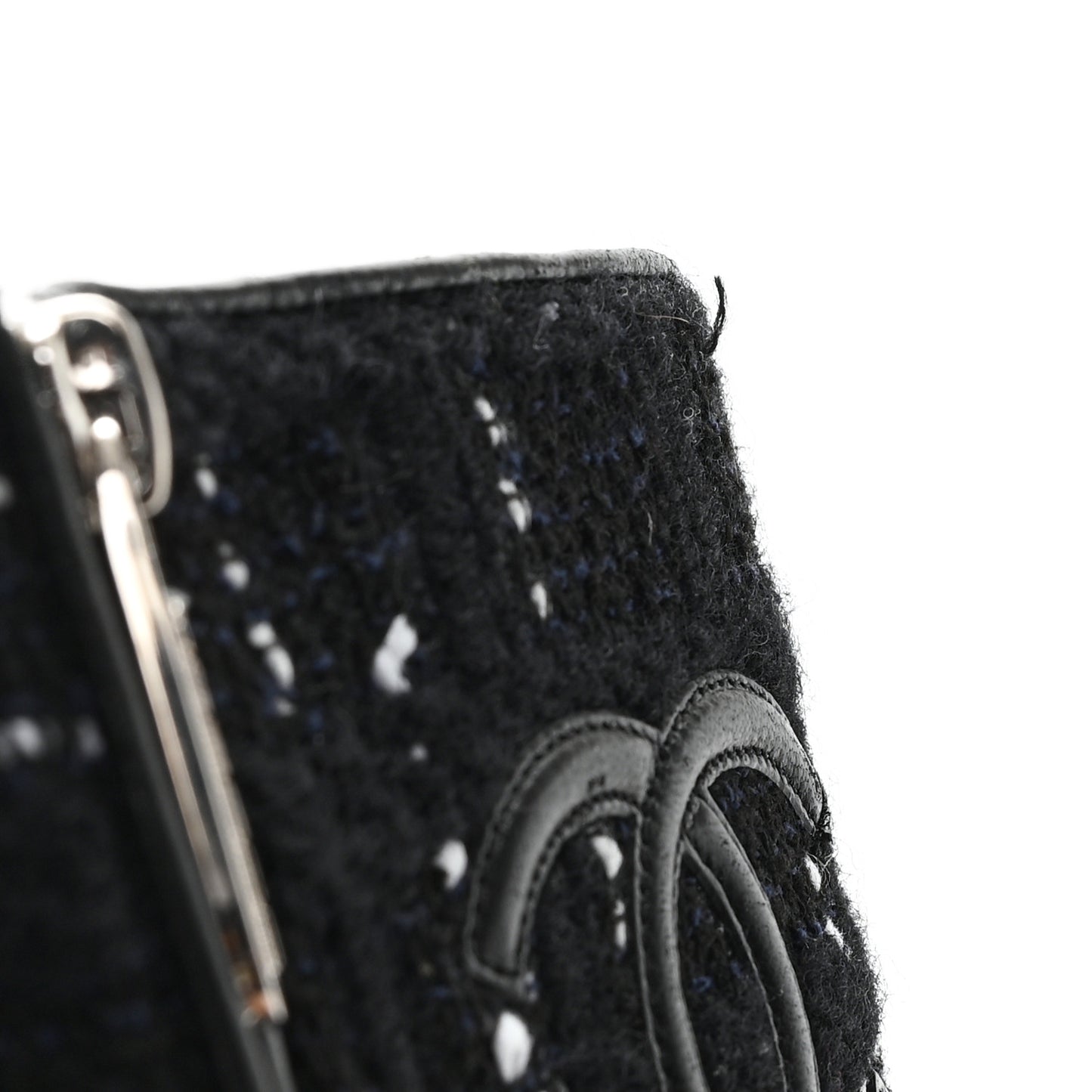 Tweed Calfskin Patent Cap Toe CC High Boots 39 Black Navy White