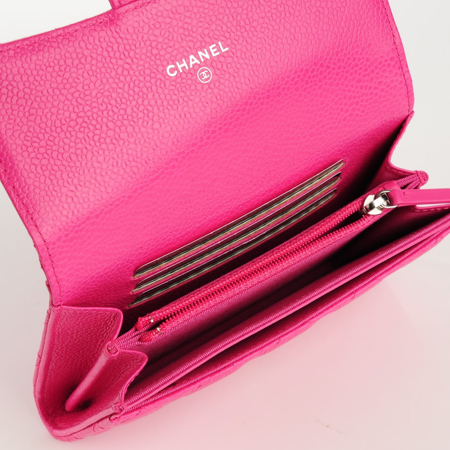 Caviar Quilted Small Flap Wallet Dark Pink