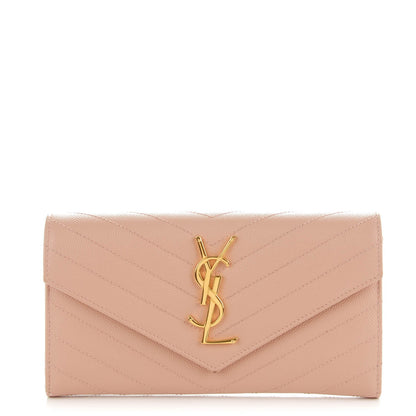 Saint Laurent Grain De Poudre Matelasse Chevron Monogram Wallet Pale Blush 1 of 8