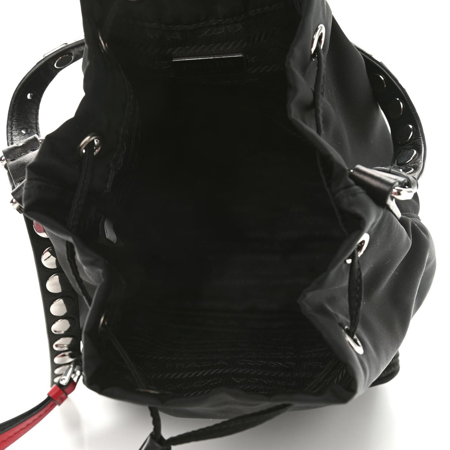 Tessuto Nylon Studded New Vela Mini Bucket Crossbody Bag Black Fuoco