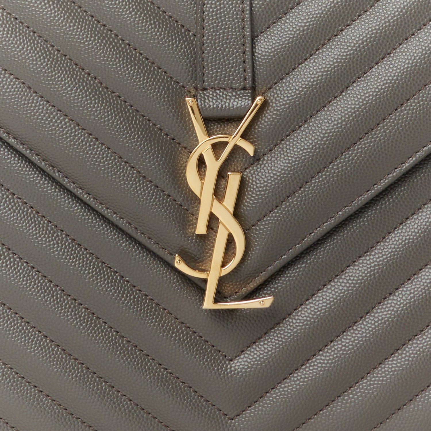 Saint Laurent Grain De Poudre Matelasse Chevron Large Monogram Satchel Earth 9 of 11