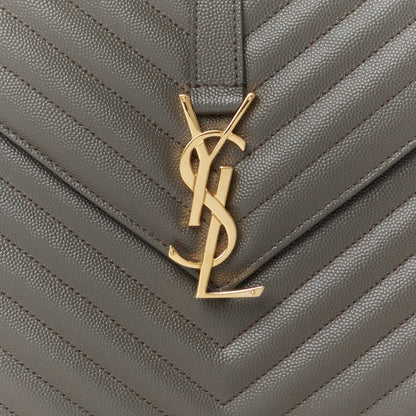 Saint Laurent Grain De Poudre Matelasse Chevron Large Monogram Satchel Earth 9 of 11