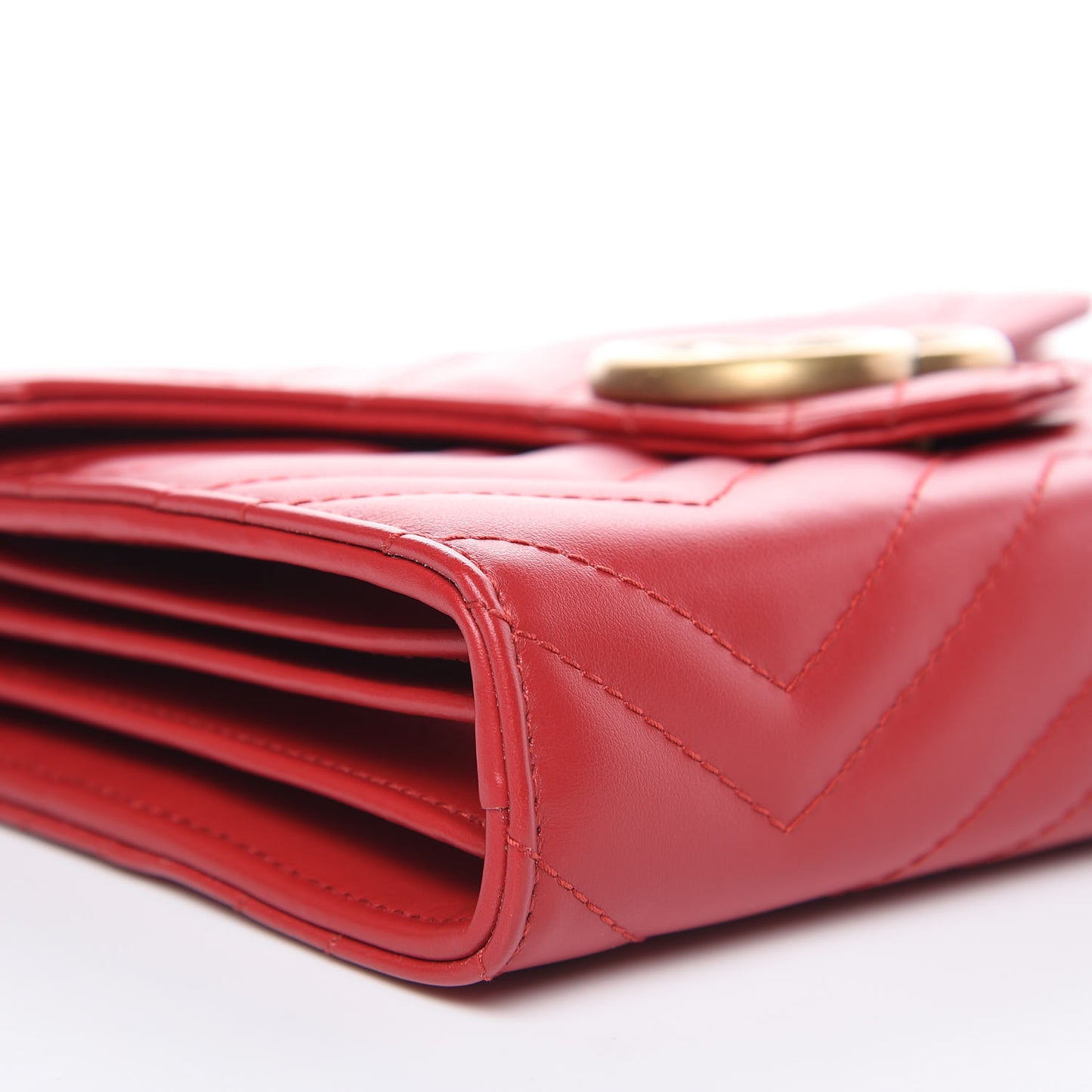 Calfskin Matelasse GG Marmont Chain Wallet Hibiscus Red