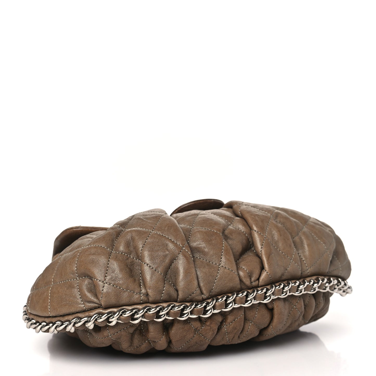 Crumpled Lambskin Quilted Medium Chain Around Flap Light Khaki