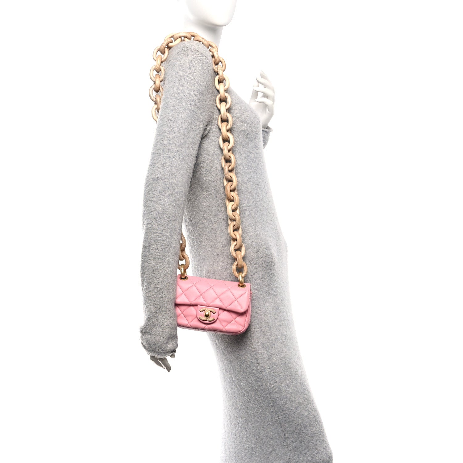 Chanel Lambskin Wenge Quilted Mini Fashion Wood Square Flap Pink 3 of 29