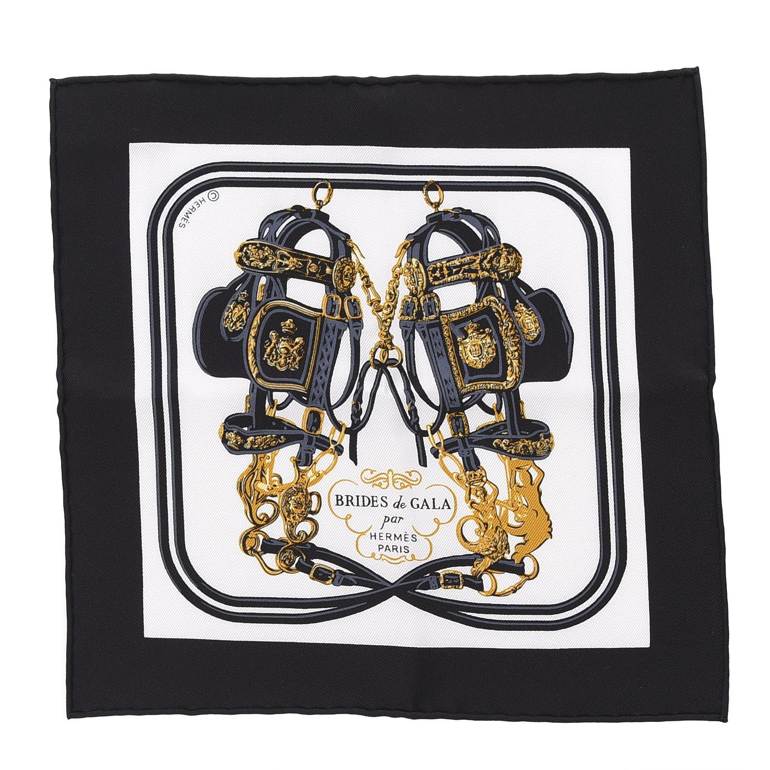 Hermes Silk Brides de Gala Nano Scarf 20 Black White Or 1 of 4
