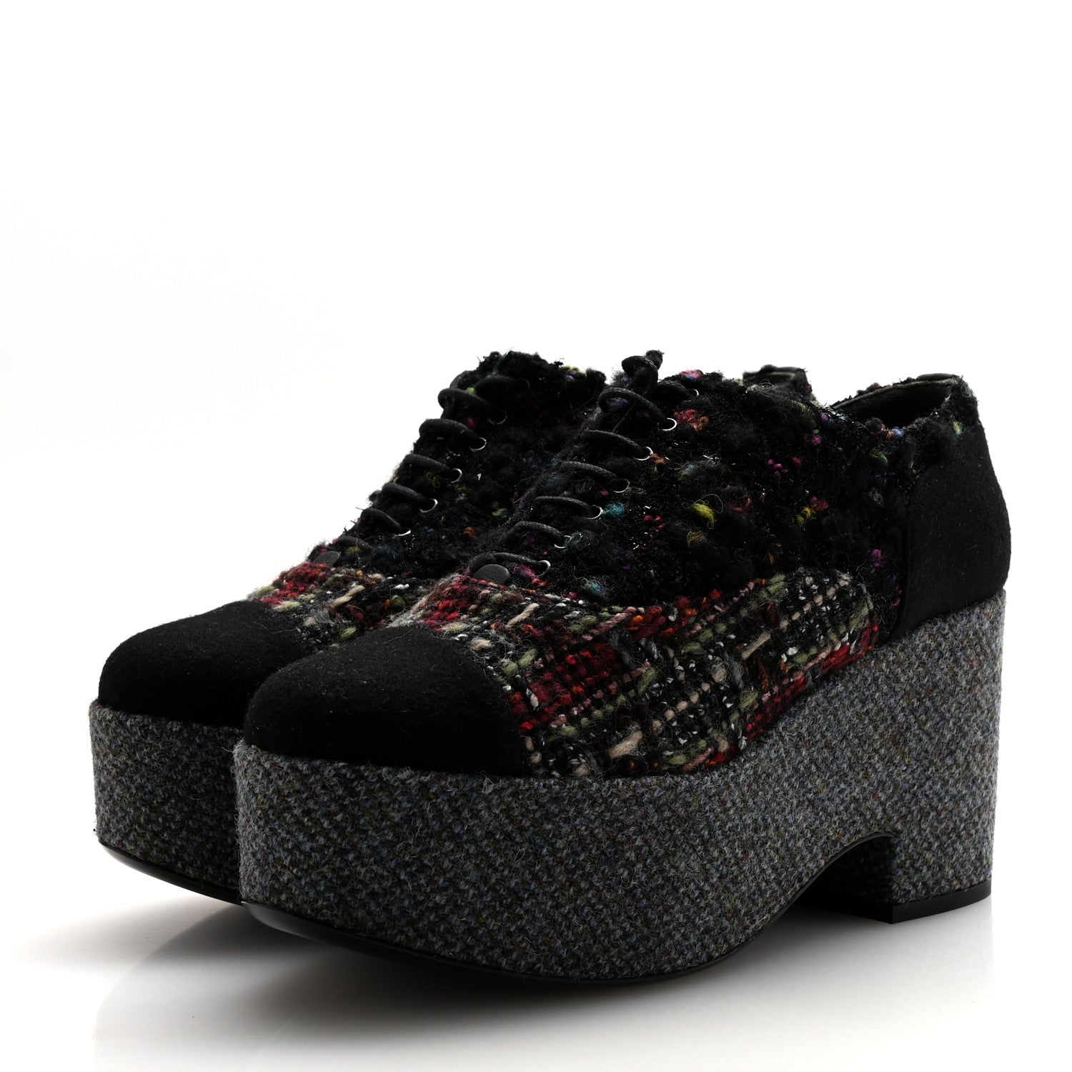 Chanel Tweed Lace Up Platform Oxford 39 Multicolor 4 of 8
